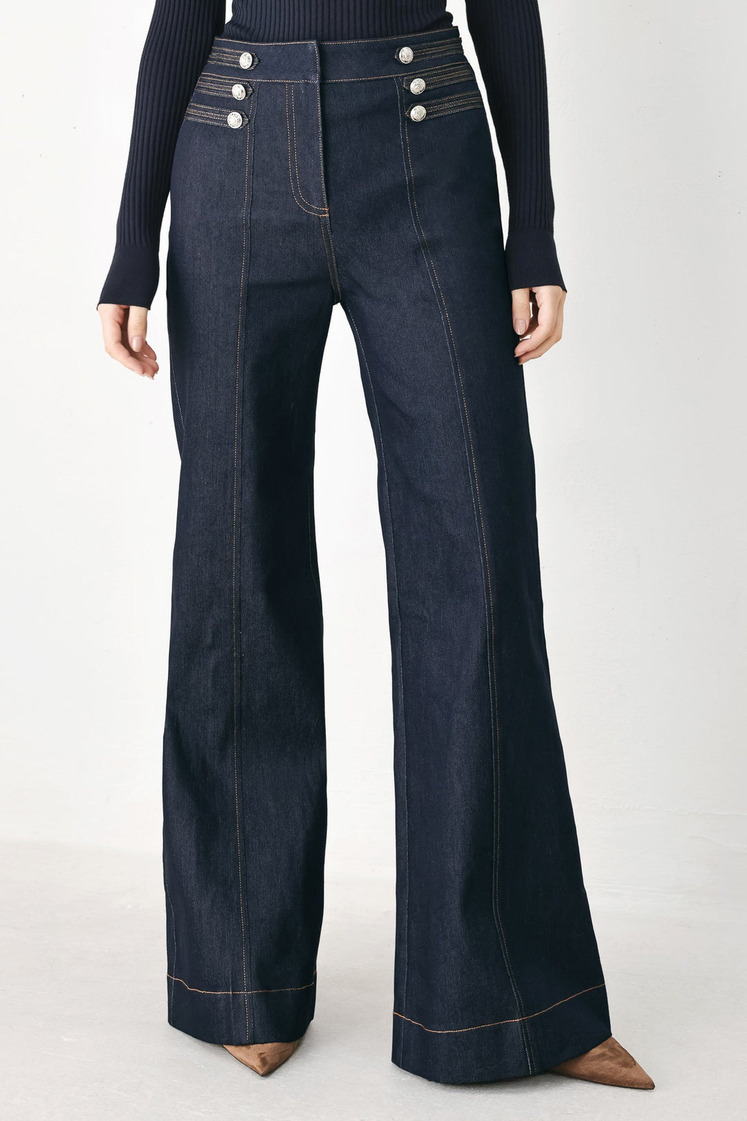 Indigo Impression Button Detail Flare Jeans from KADOU Boutique