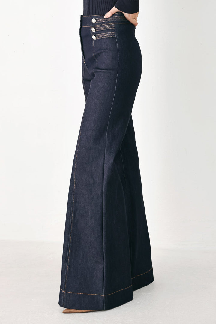 Indigo Impression Button Detail Flare Jeans from KADOU Boutique