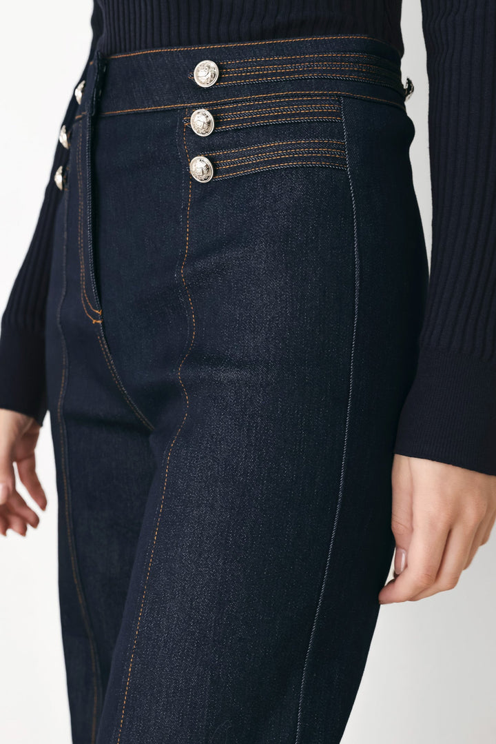 Indigo Impression Button Detail Flare Jeans from KADOU Boutique