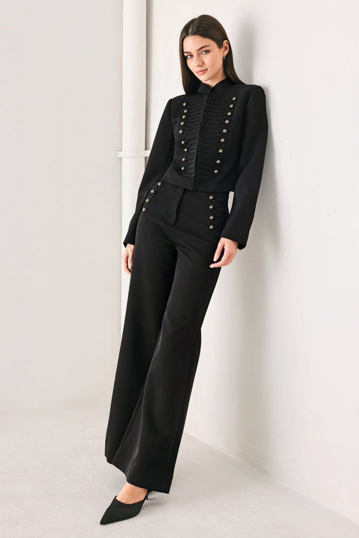 COMMAND NOIR BLACK MILITARY WIDE-LEG PANTS