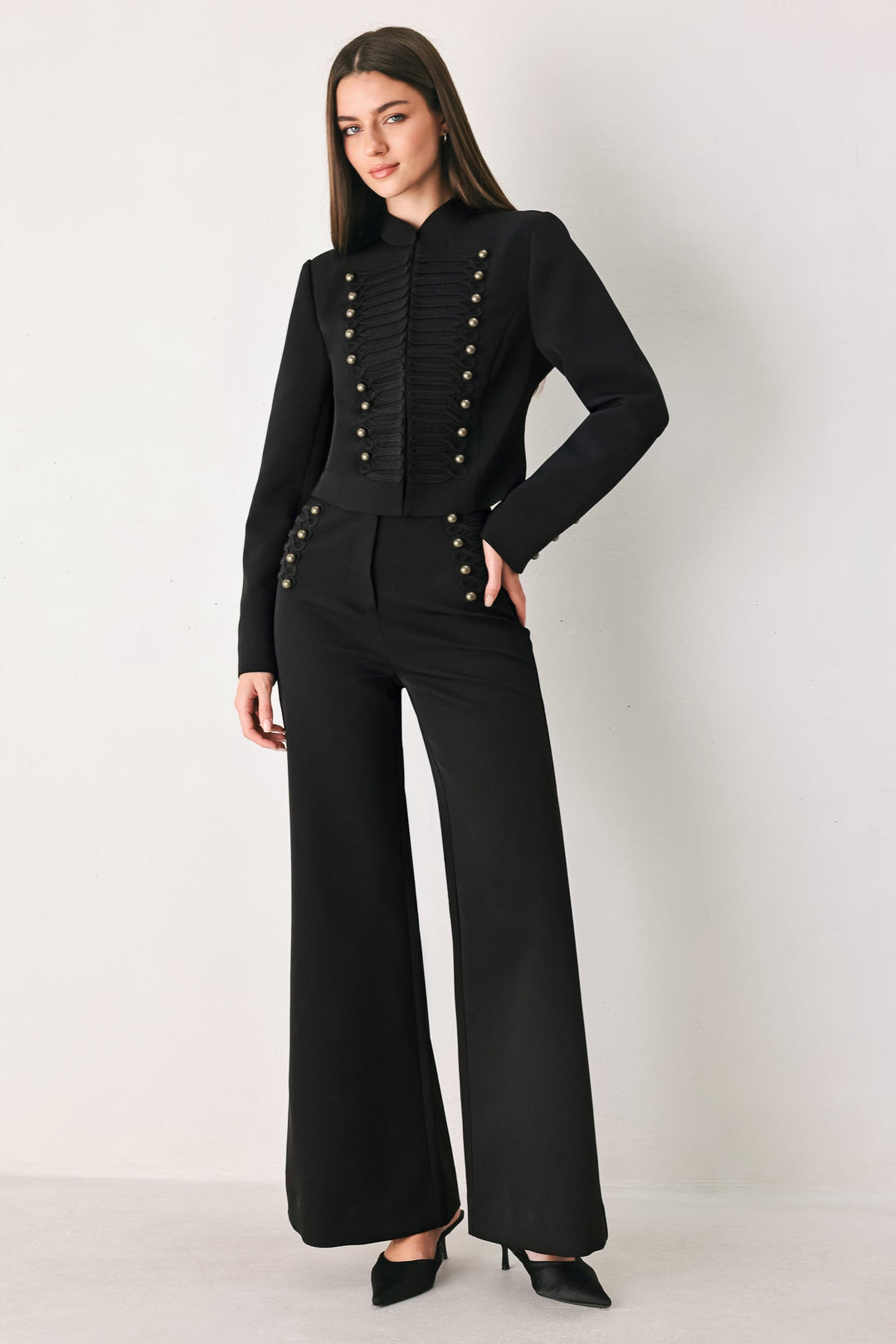 COMMAND NOIR BLACK MILITARY WIDE-LEG PANTS
