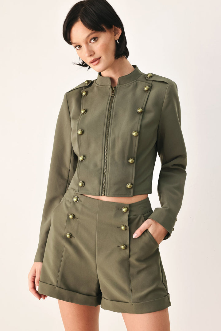 OLIVE COMMAND CUFFED TAILORED SHORTS