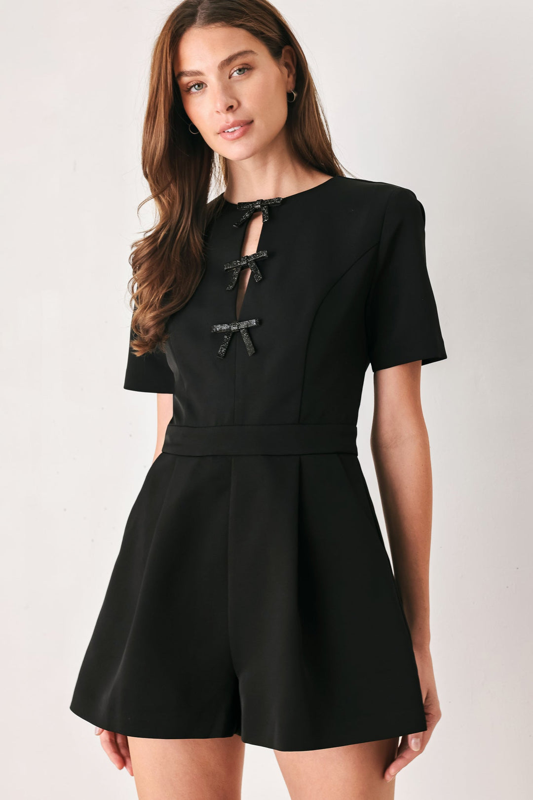 BOW AFTER DARK BLACK KEYHOLE ROMPER