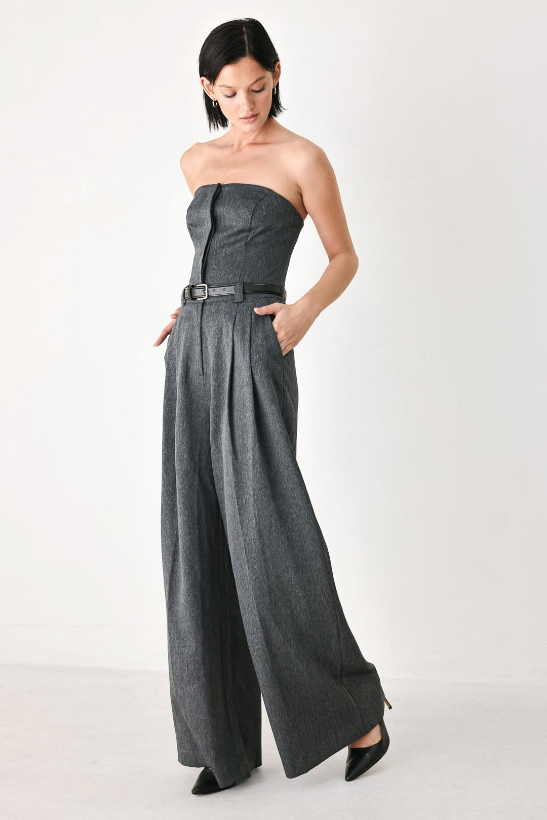 Power Hour Strapless Belted Jumpsuit from KADOU Boutique