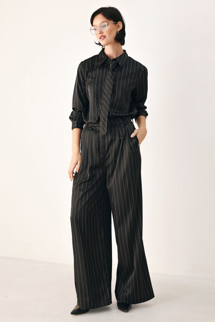 CITY AFTER DARK STRIPED WIDE LEG PANTS