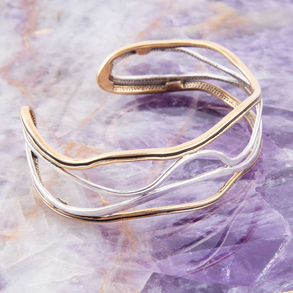 Fresh Two Toned Sterling Silver and Bronze Cuff Bracelet from KADOU Boutique