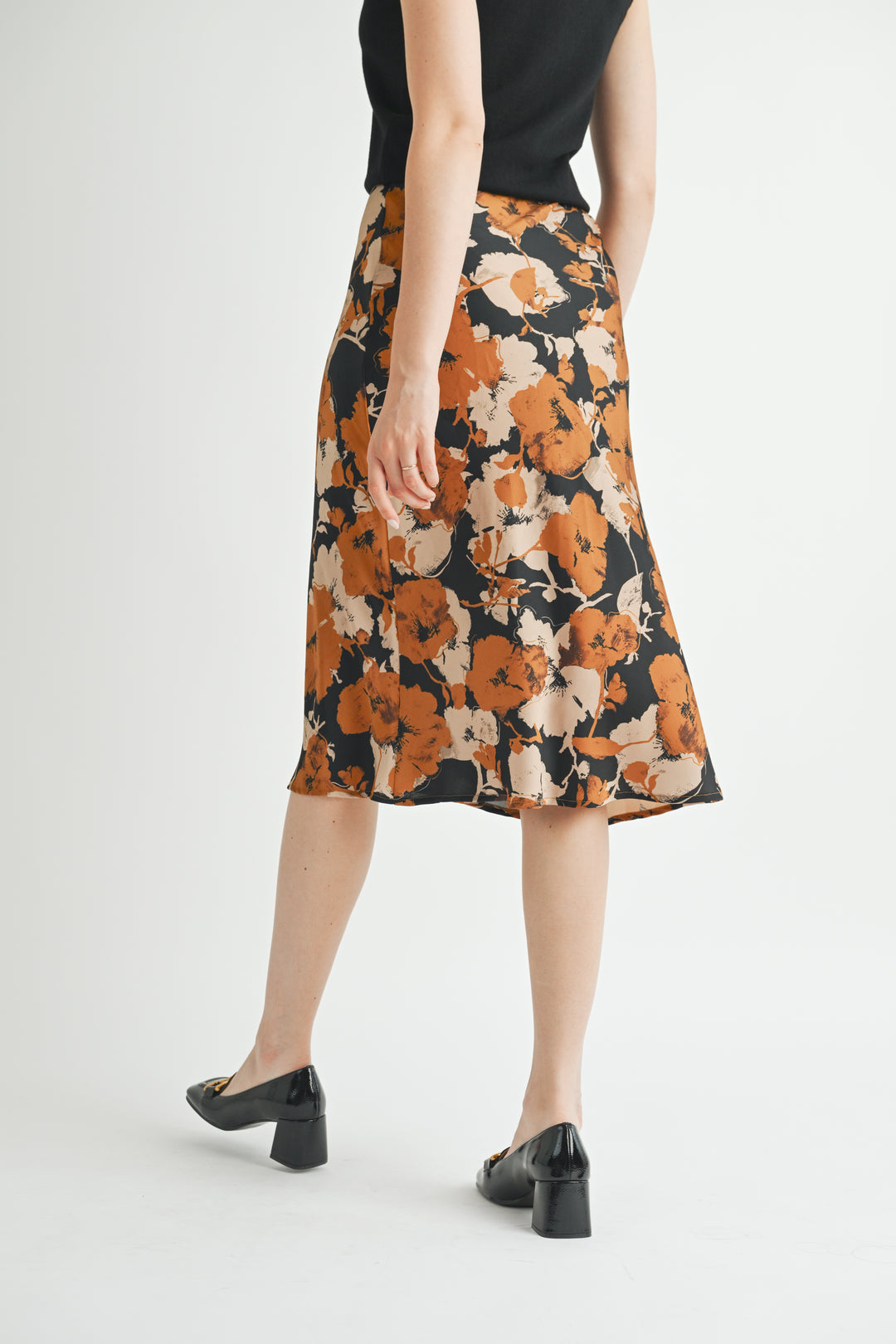 Black Floral Midi Skirt