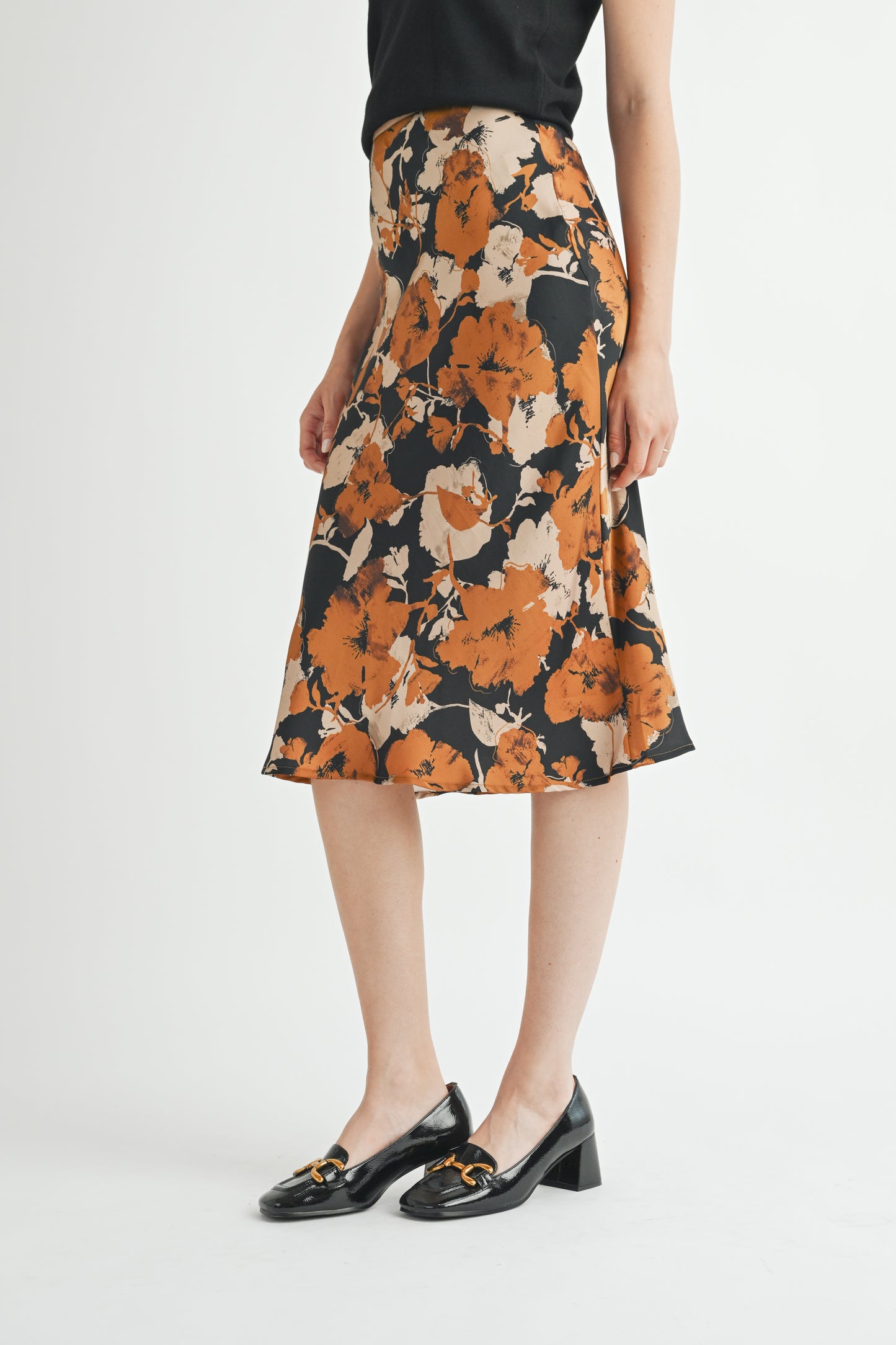 Black Floral Midi Skirt