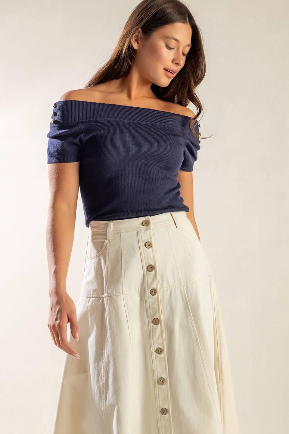 Time for Tea Off Shoulder Sweater Top from KADOU Boutique