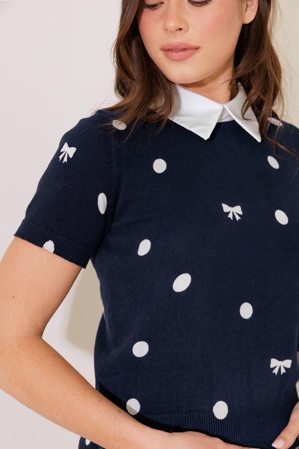 Sidewalk Café Navy Sweater Knit Top from KADOU Boutique