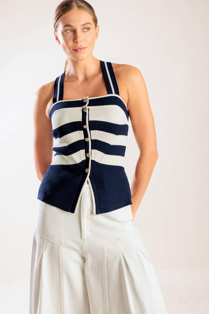 SHINE BRIGHT NAVY KNIT TOP