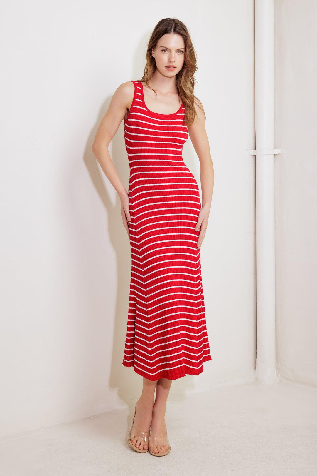 Soft Side of Red Knit Midi Dress from KADOU Boutique