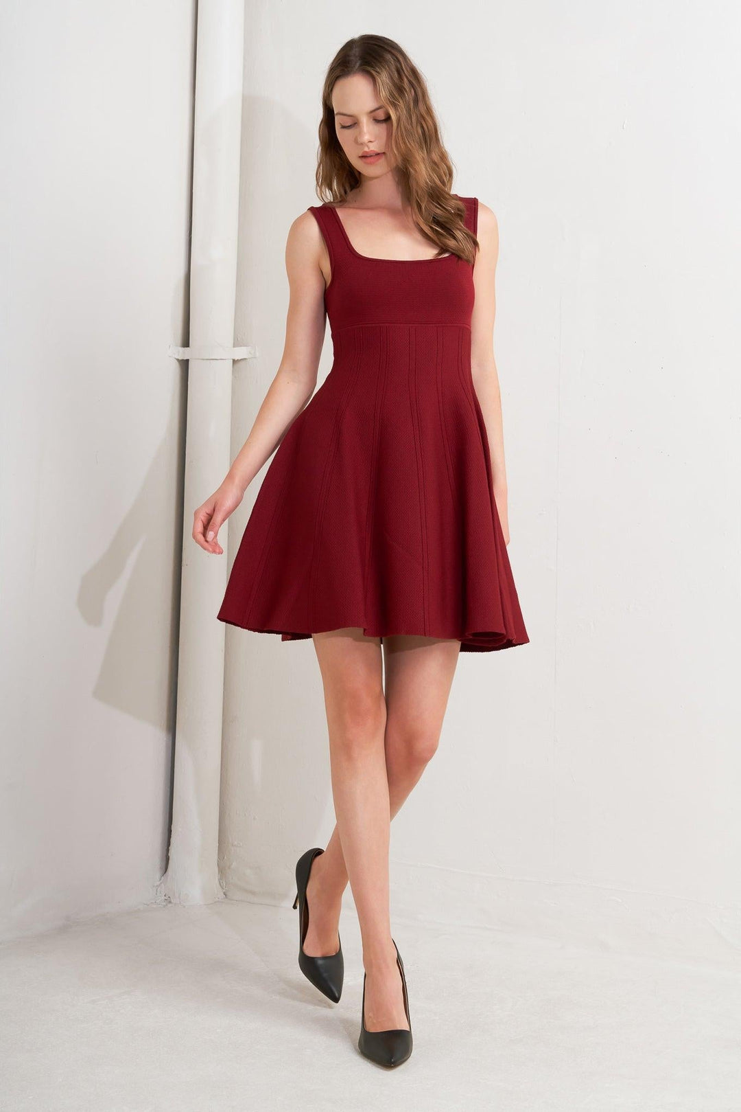 Skater in Wine Sweater Mini Dress from KADOU Boutique