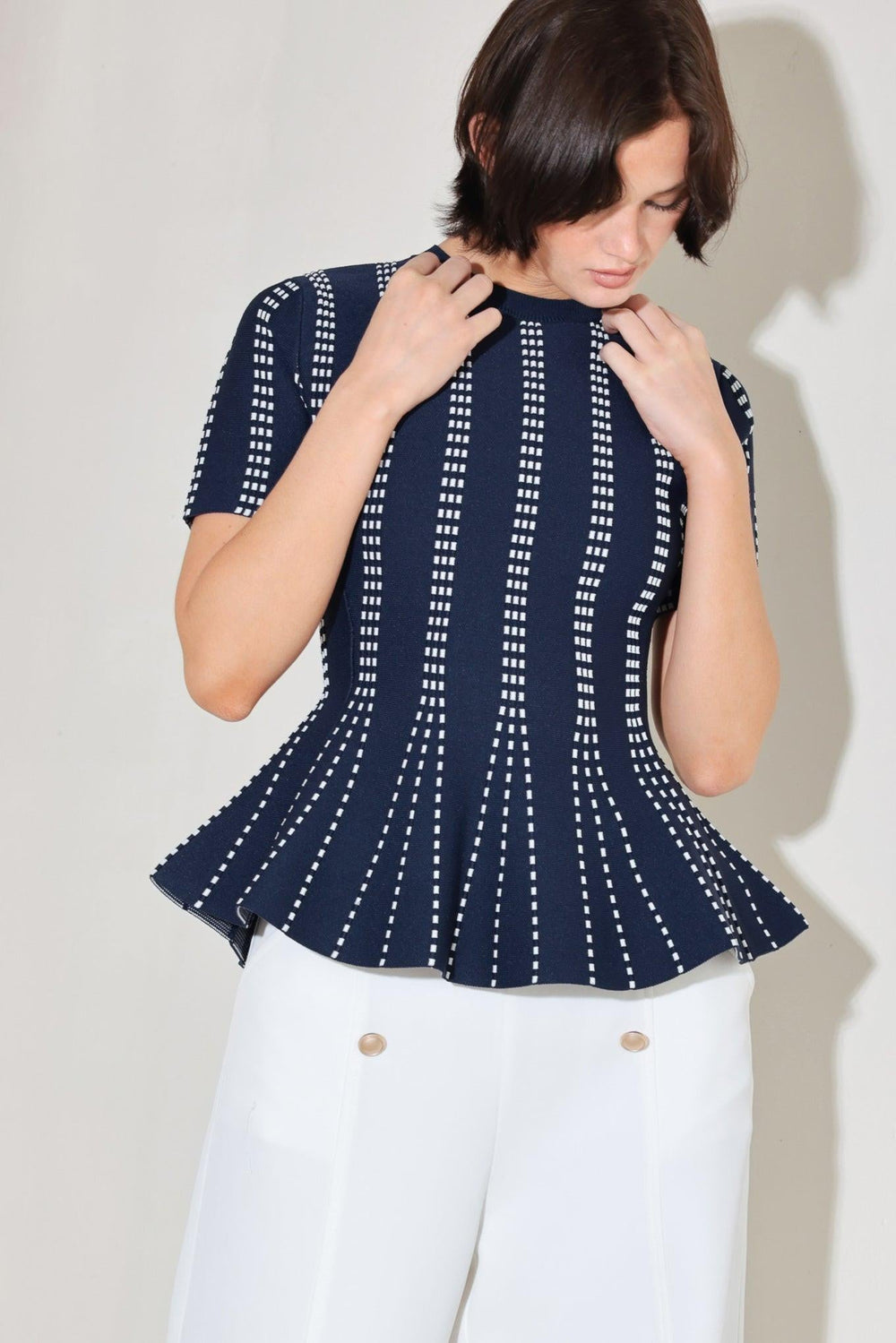 Evening Rustle Jacquard Sweater Top from KADOU Boutique