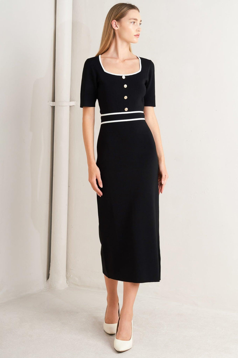 Elegant Frame Sweater Knit Midi Dress from KADOU Boutique