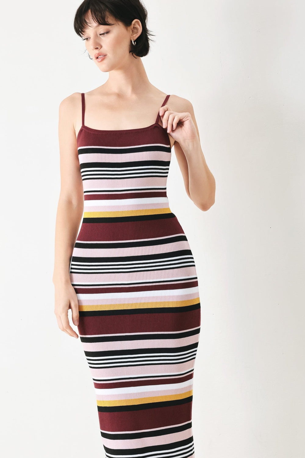 Midnight Stripe Sweater Knit Midi Dress from KADOU Boutique