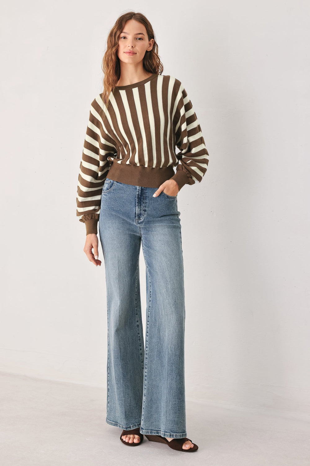 Cappuccino Vertical Stripe Knit Top from KADOU Boutique