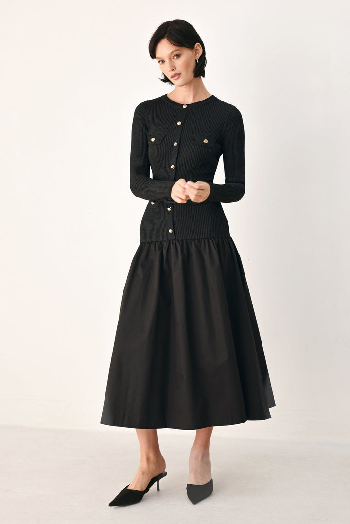 City After Dark Mixed Media Midi Dress from KADOU Boutique