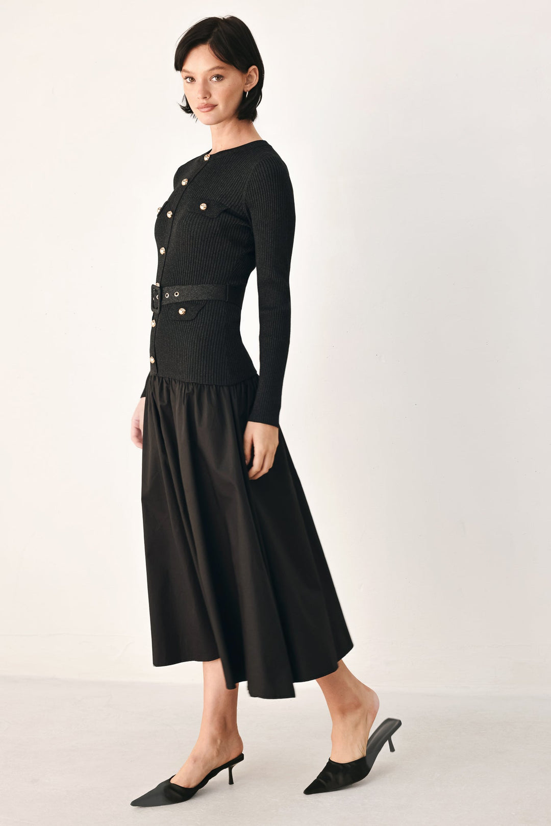 City After Dark Mixed Media Midi Dress from KADOU Boutique