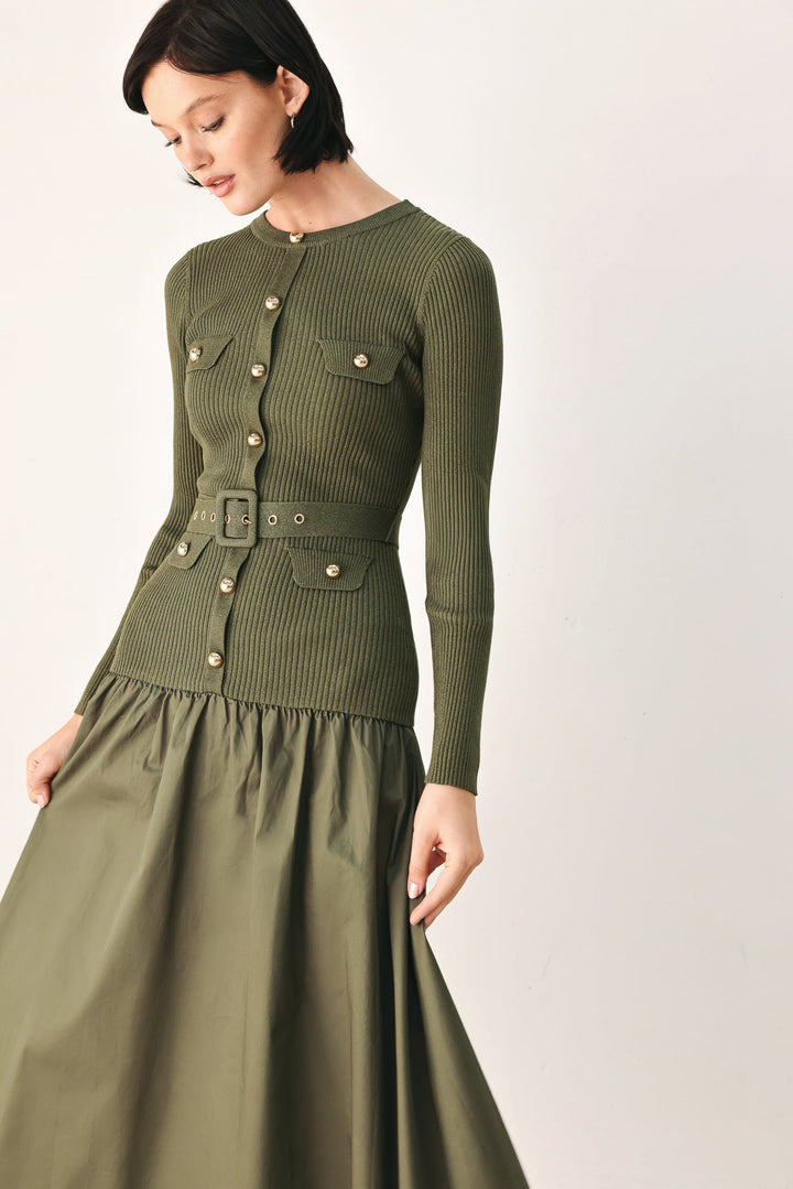 CITY AFTER DARK MIXED MEDIA MIDI DRESS