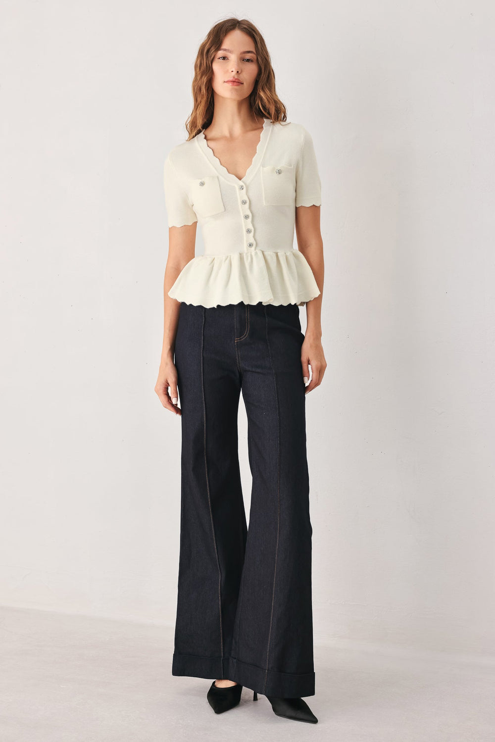 Frosted Cream Pocket-Detail Sweater Top from KADOU Boutique