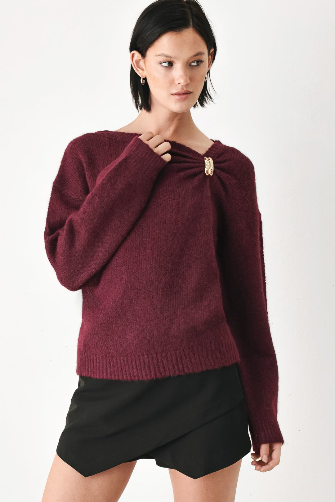Fireside Charm Cinched Neck Sweater from KADOU Boutique