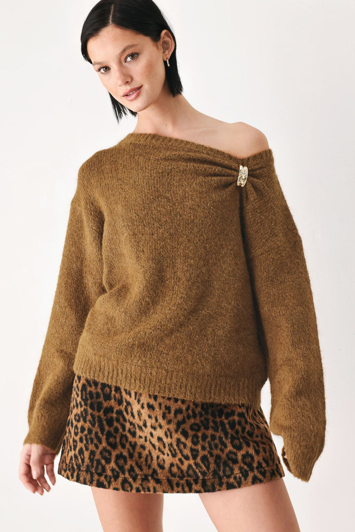 Fireside Charm Cinched Neck Sweater from KADOU Boutique