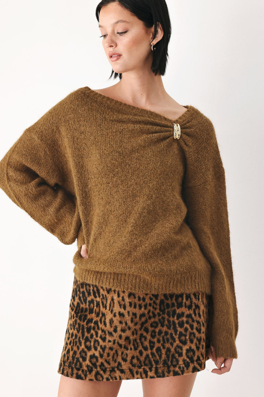 Fireside Charm Cinched Neck Sweater from KADOU Boutique