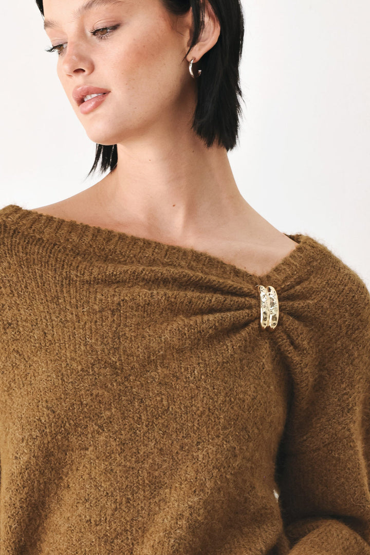 Fireside Charm Cinched Neck Sweater from KADOU Boutique