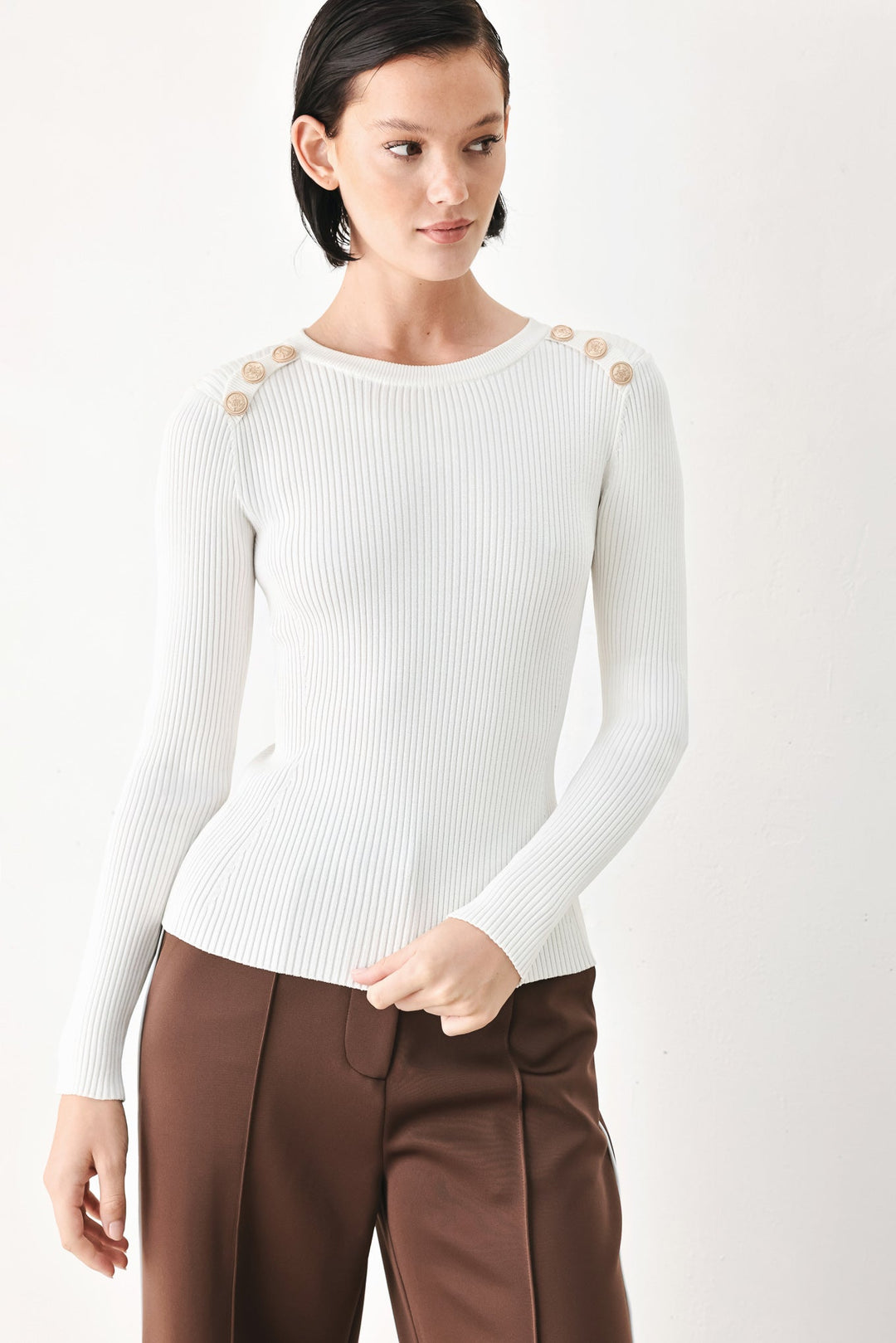 Soft Cream Classic Rib Sweater Top from KADOU Boutique