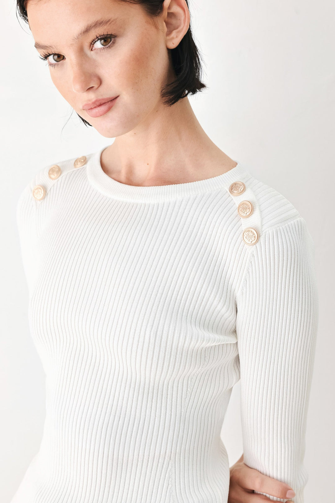 Soft Cream Classic Rib Sweater Top from KADOU Boutique