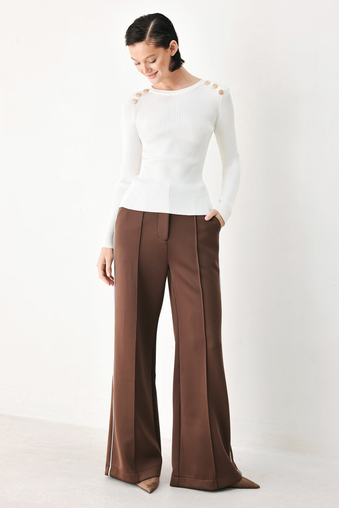 Soft Cream Classic Rib Sweater Top from KADOU Boutique