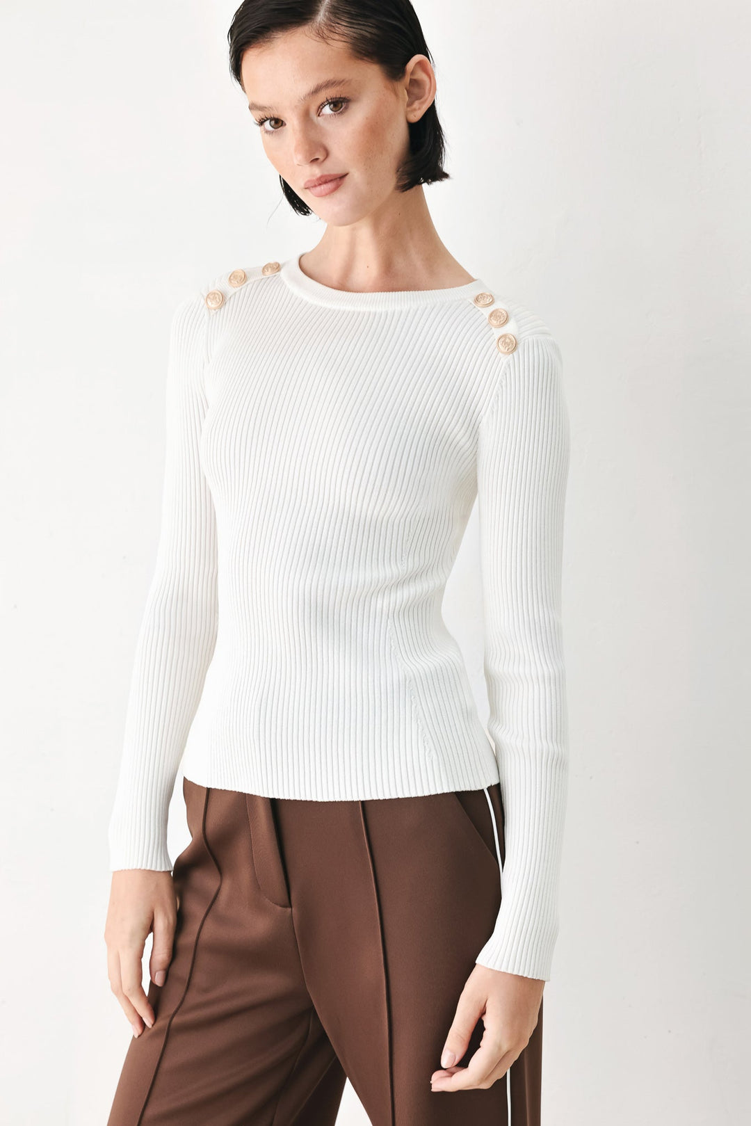 Soft Cream Classic Rib Sweater Top from KADOU Boutique