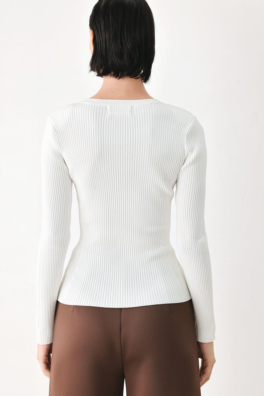 Soft Cream Classic Rib Sweater Top from KADOU Boutique