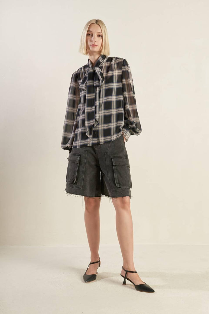 LOVELY INTUITION WOVEN PLAID TOP