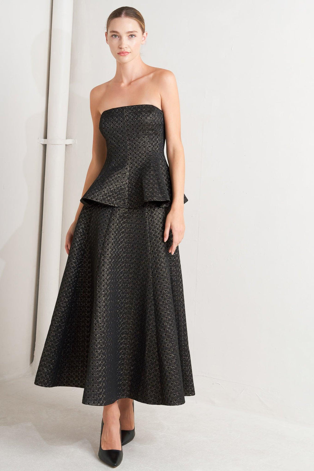 Evening Sculpt Metallic Threaded Woven Top from KADOU Boutique