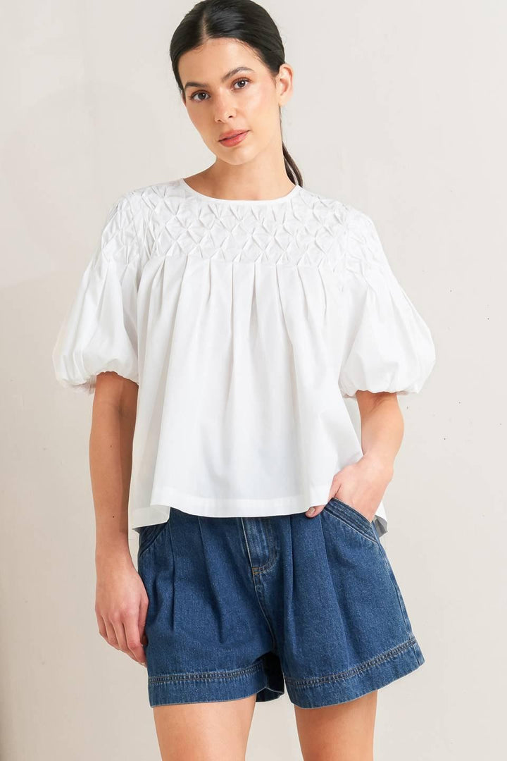 White Dream Puff Woven Top from KADOU Boutique