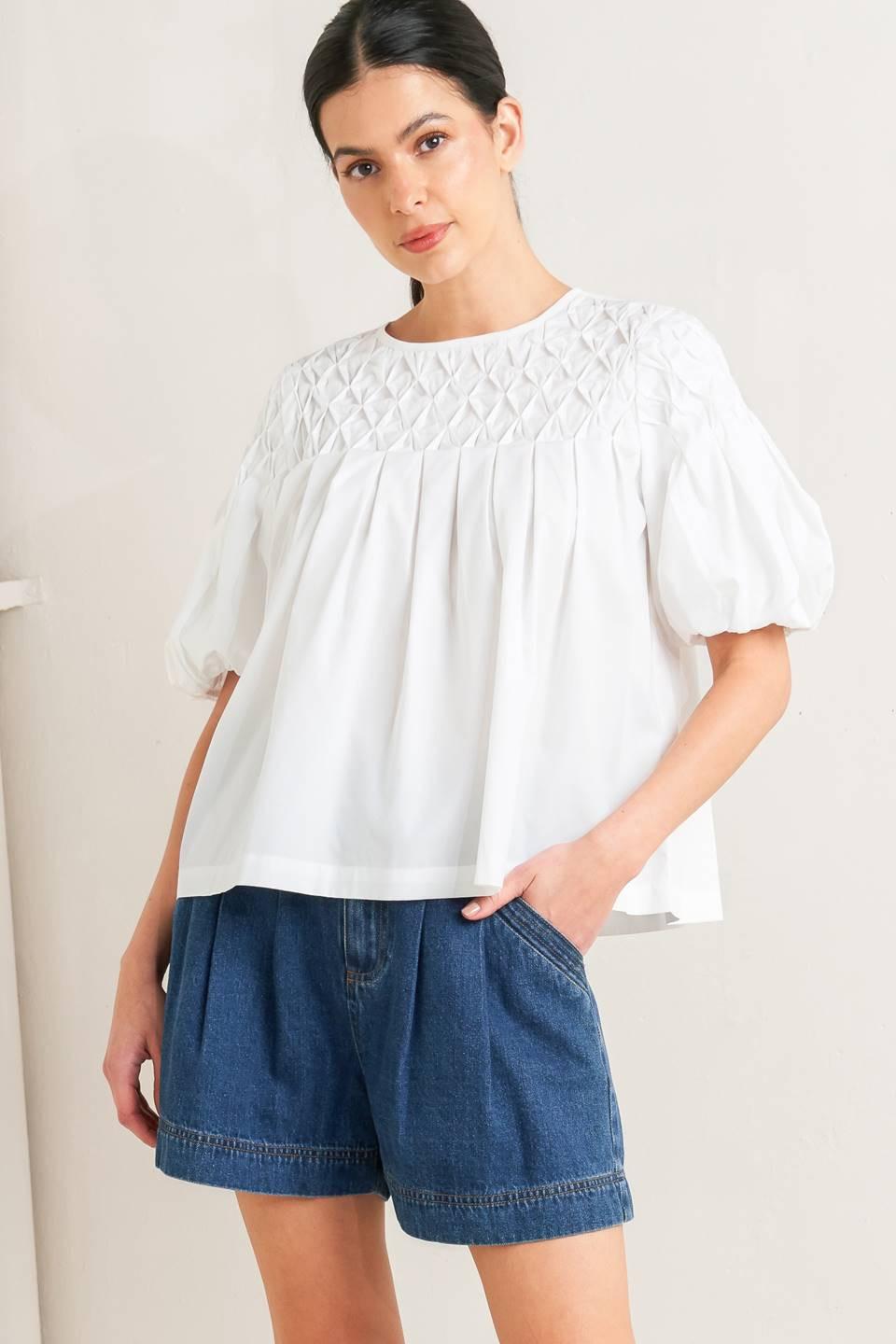 White Dream Puff Woven Top from KADOU Boutique