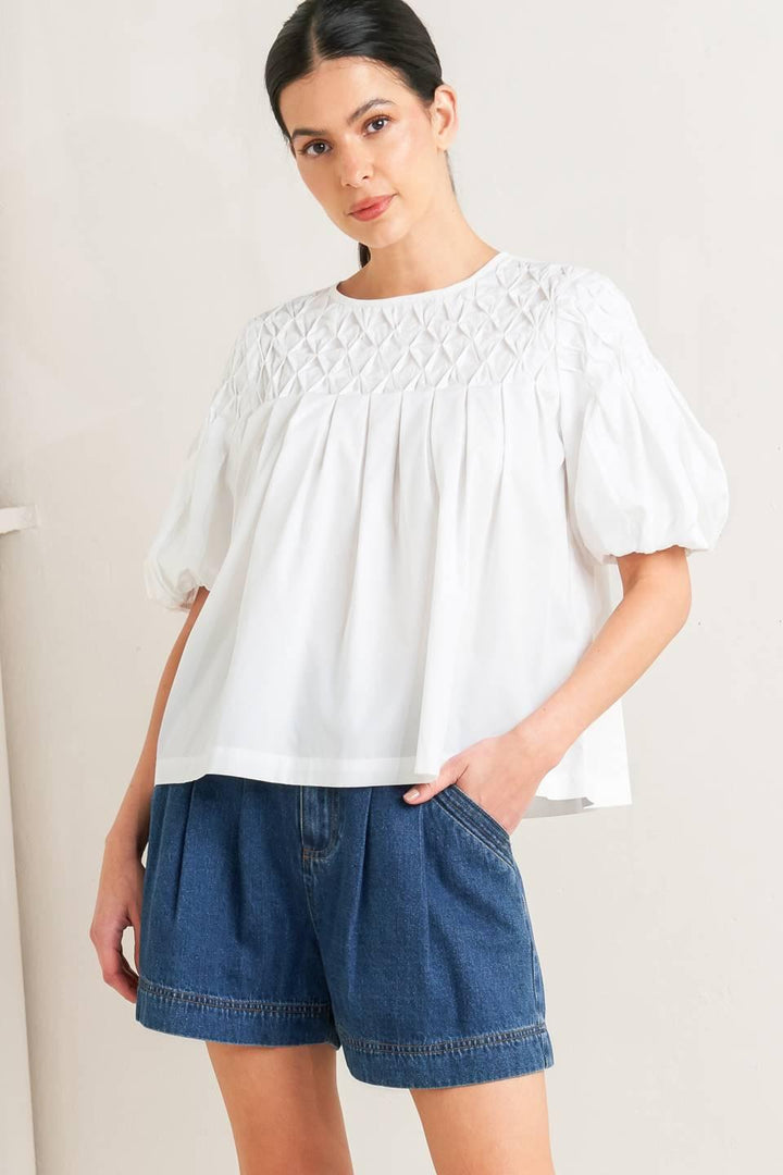 White Dream Puff Woven Top from KADOU Boutique