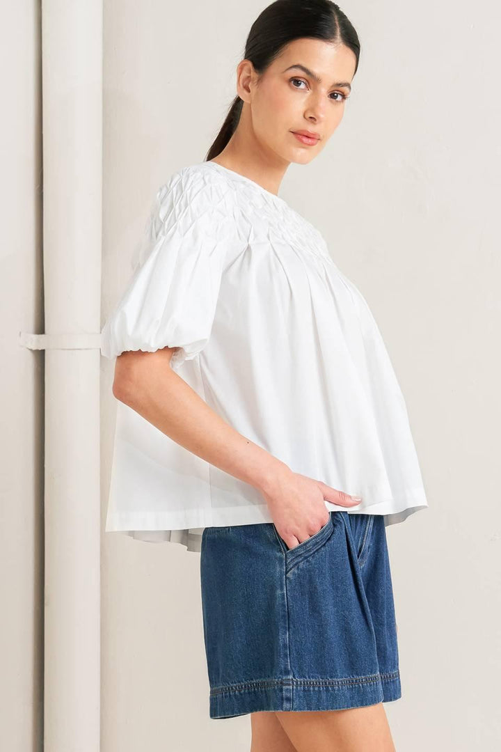 White Dream Puff Woven Top from KADOU Boutique