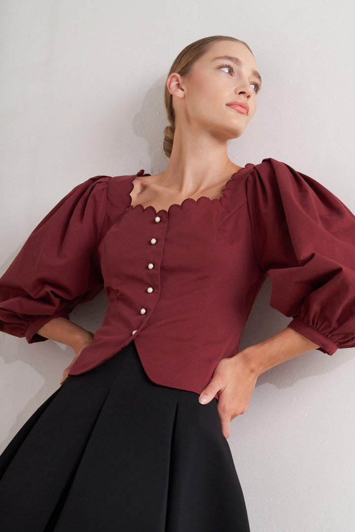 Amour Scallop Woven Top from KADOU Boutique