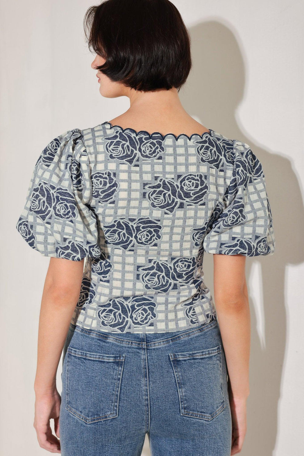Sweet Check Romance Woven Jacquard Top from KADOU Boutique