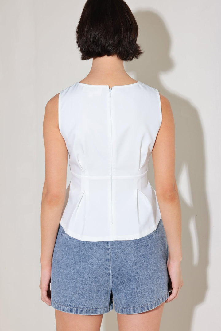Modern Shape White Woven Top from KADOU Boutique