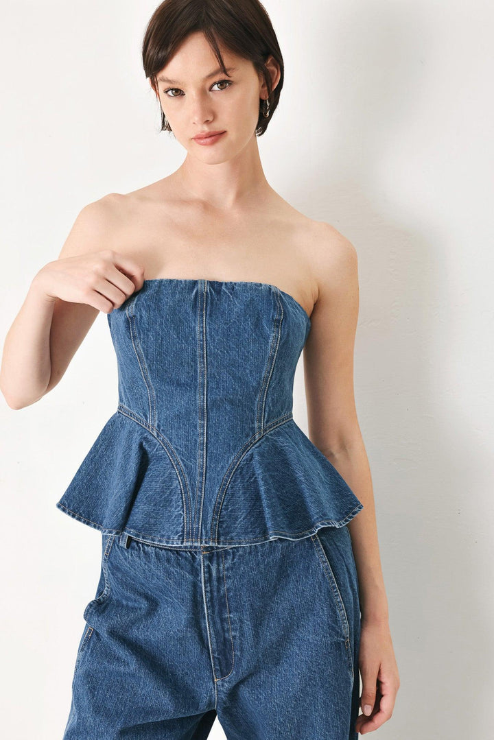 Blue Blossom Bustier Denim Top from KADOU Boutique