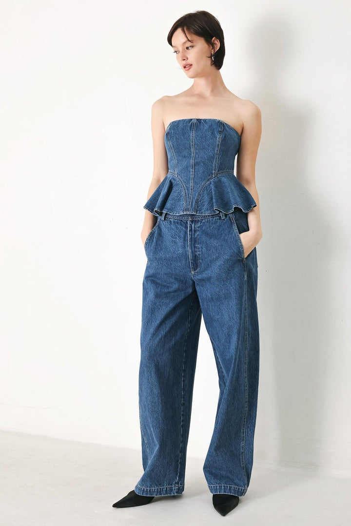 Blue Blossom Bustier Denim Top from KADOU Boutique