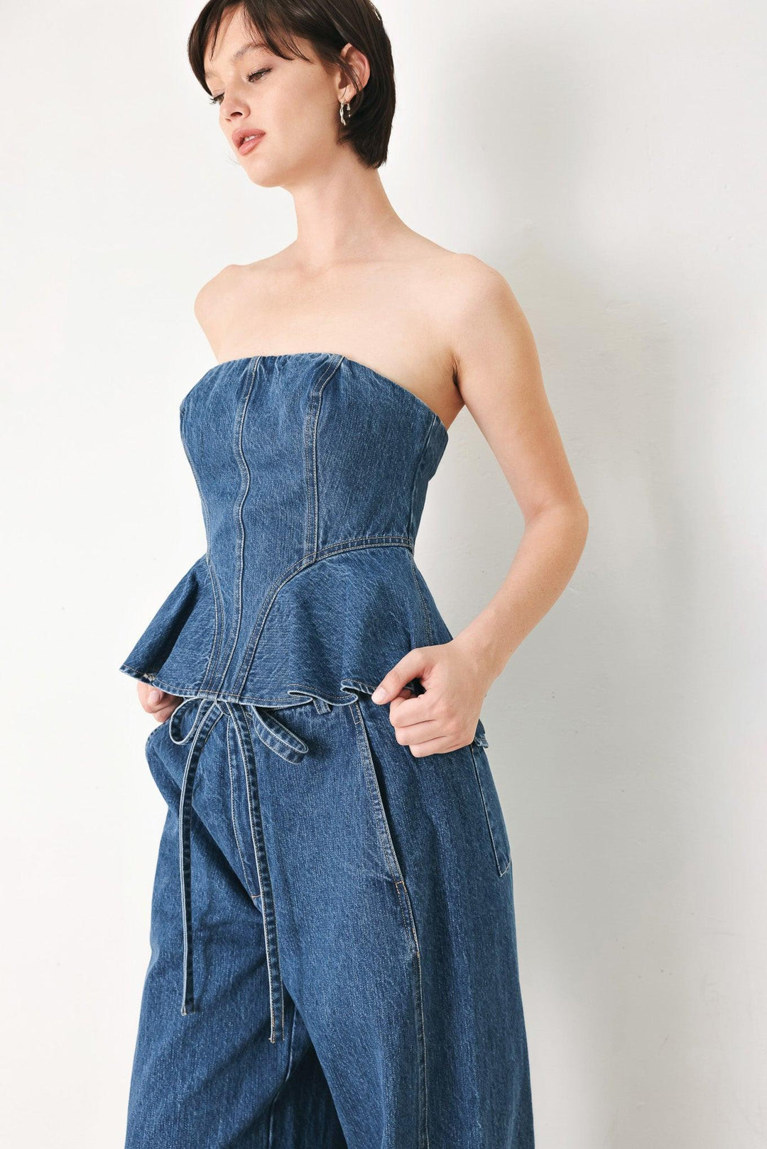 Blue Blossom Bustier Denim Top from KADOU Boutique