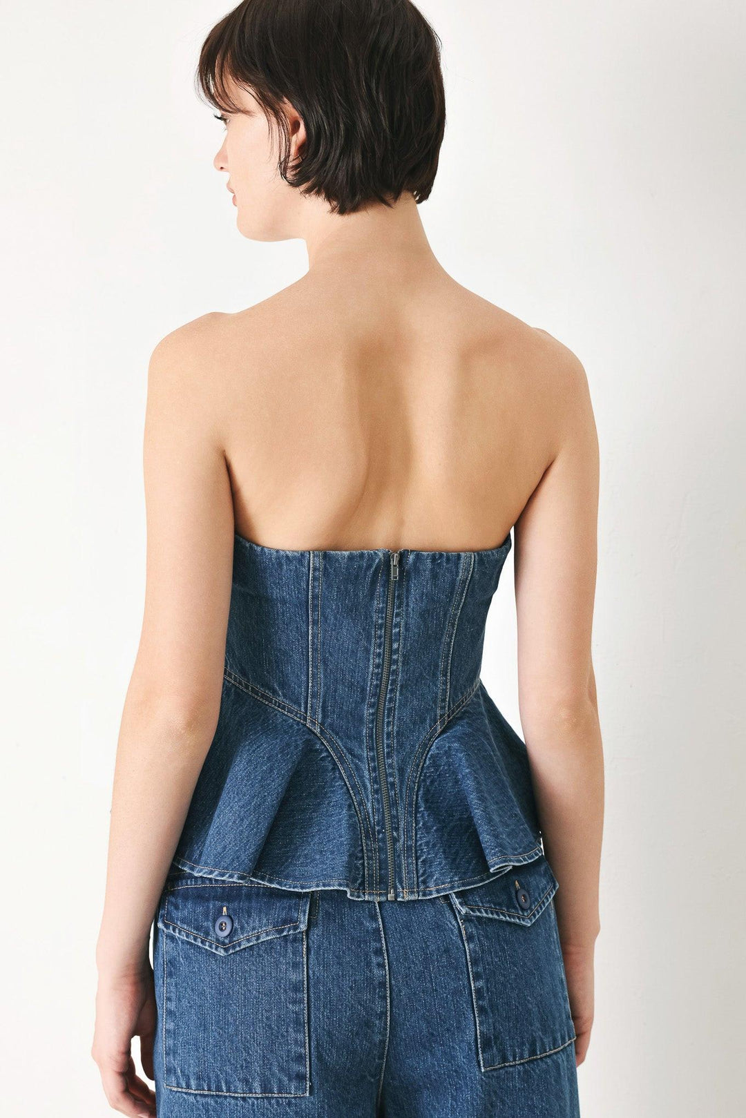 Blue Blossom Bustier Denim Top from KADOU Boutique