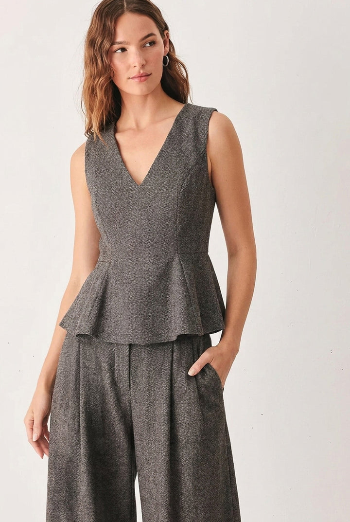Cocoa Structure Brown V-Neck Peplum Top from KADOU Boutique