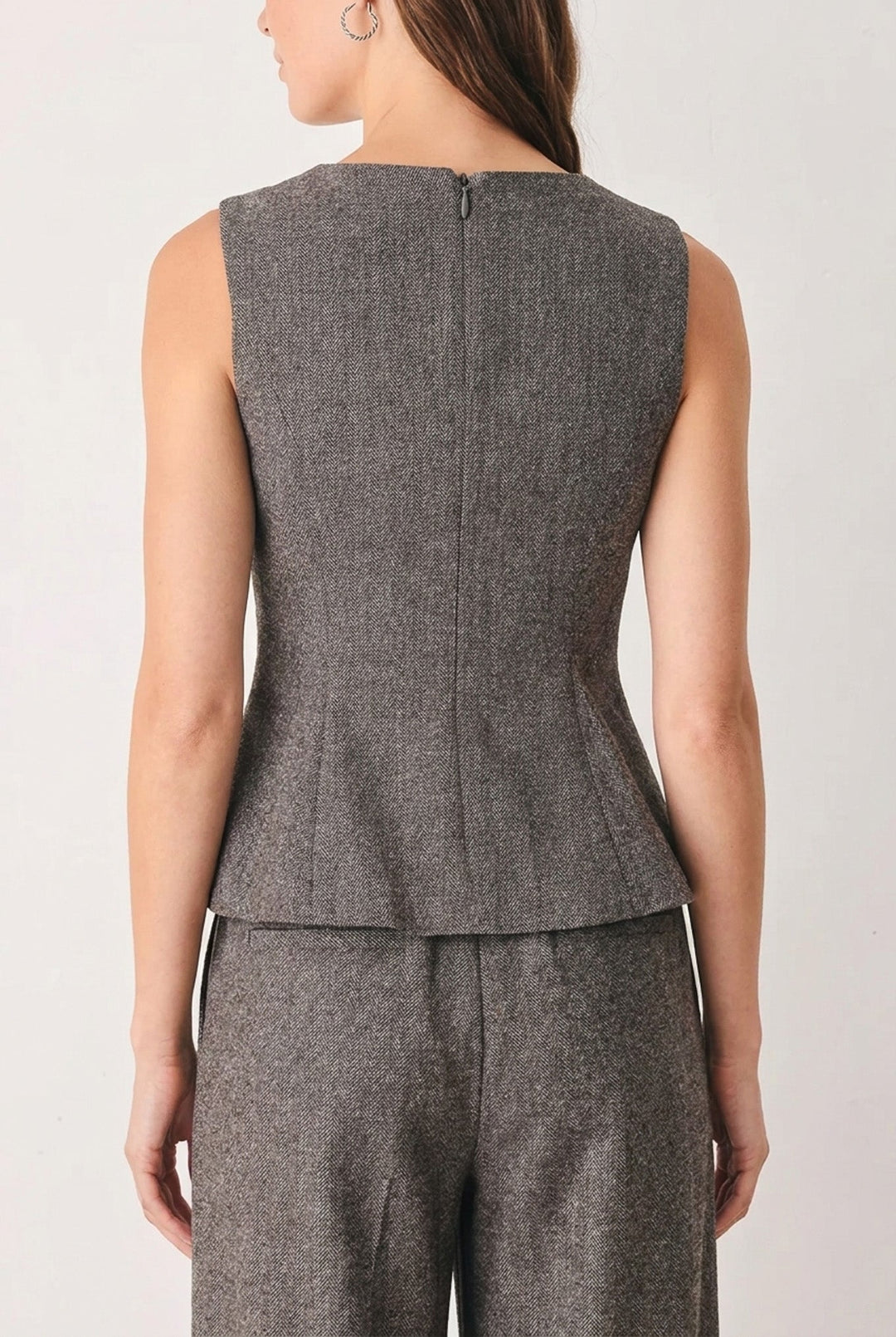 Cocoa Structure Brown V-Neck Peplum Top from KADOU Boutique
