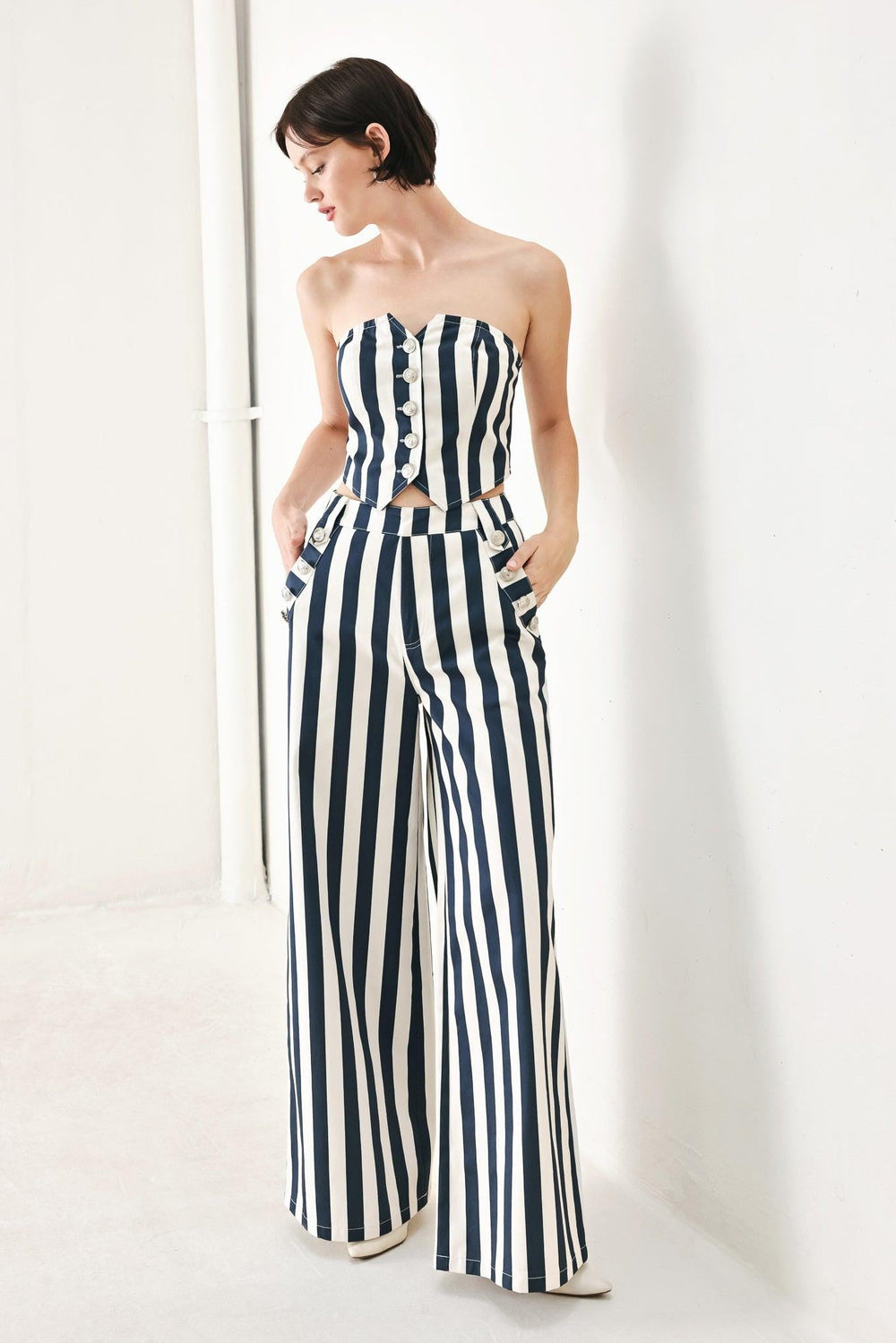 Navy Blossom Woven Tube Top from KADOU Boutique